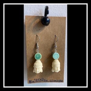 Buddha Head&Glass Bead Handmade Drop Down Earrings